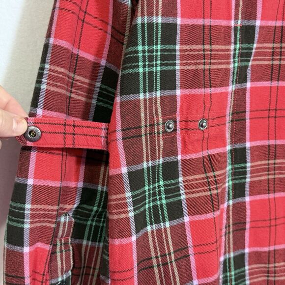 Duluth Free Swingin' Fleece Lined Neon Red Plaid Flannel Shirt Jacket Women's M - Picture 10 of 12
